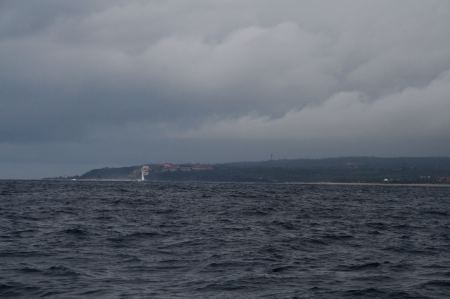 Aus dem Nebel taucht Bali auf und uns begegnet gleich ein .....